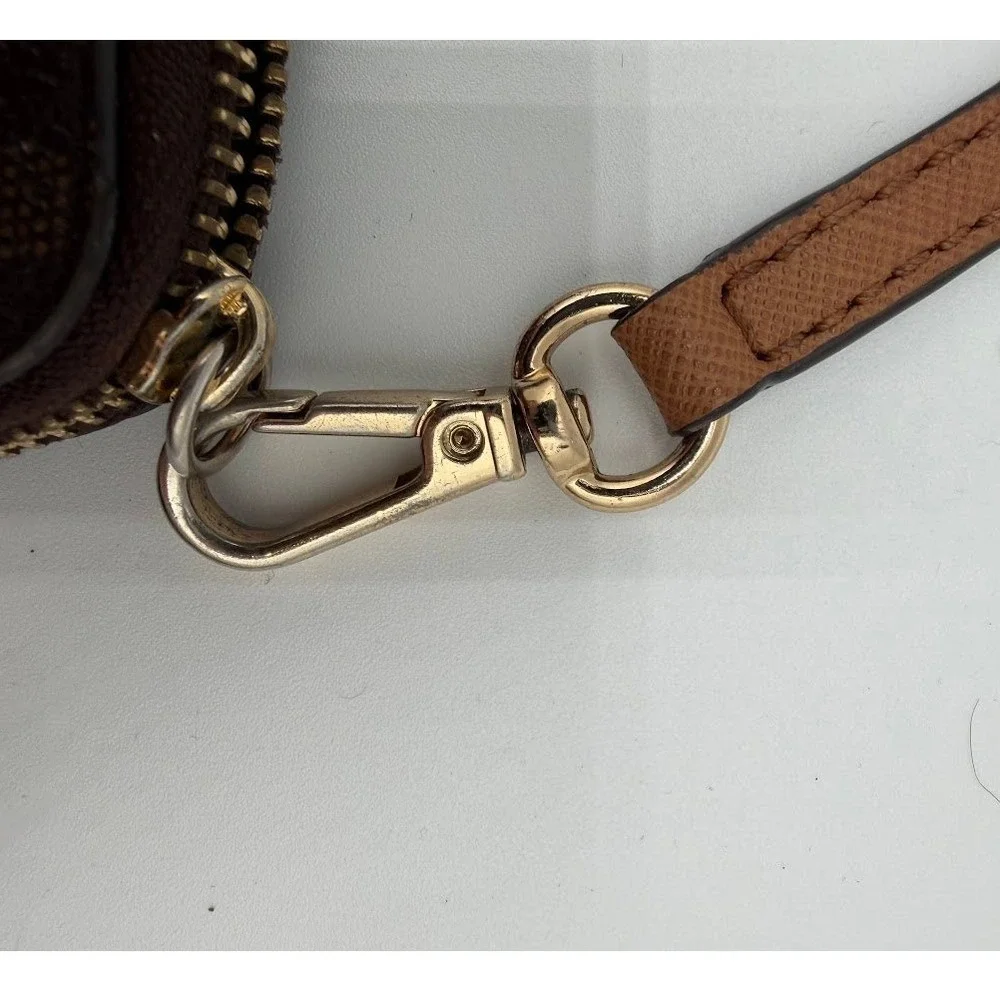 Michael Kors Brown Monogram Wristlet Bag Small Clutch Gold Hardware